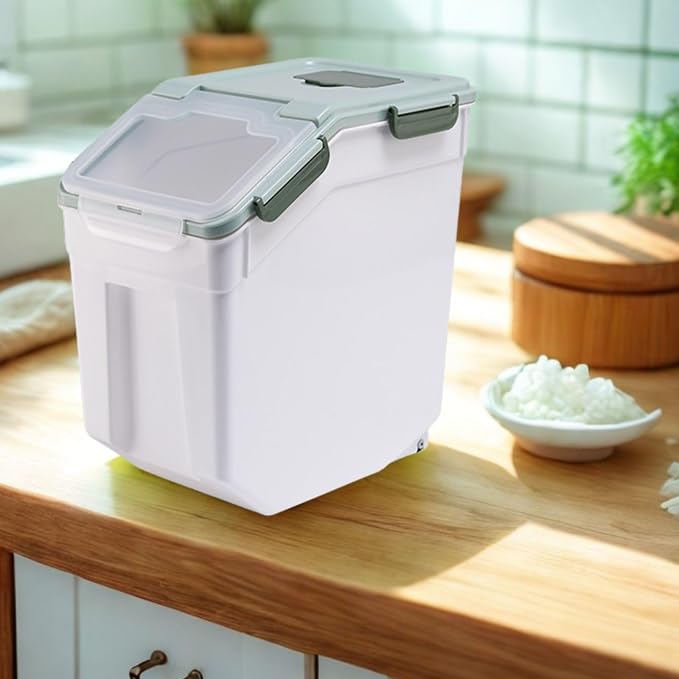 Rice Storage Container 25 lbs, 2 Packs Large Flour Storage Containers with Seal Locking Lid & Wheels, BPA Free Rice Dispenser, Measuring Cup | Scoop, for Sugar Cereal Dry Food, Dog Pet Food Bin -Green - Image 5