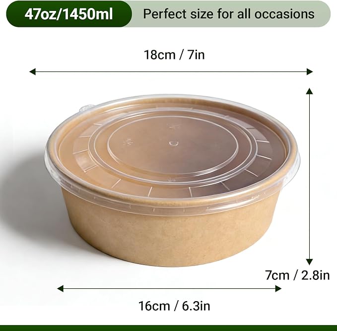 47oz Disposable Meal Prep Food Container w/Lids, 200 Sets Deli Bowl Paper Box To Go, Sturdy Bulk Pack for Event Restaurant Food Serving Salad Soup Pho Acai Picnic - Image 8