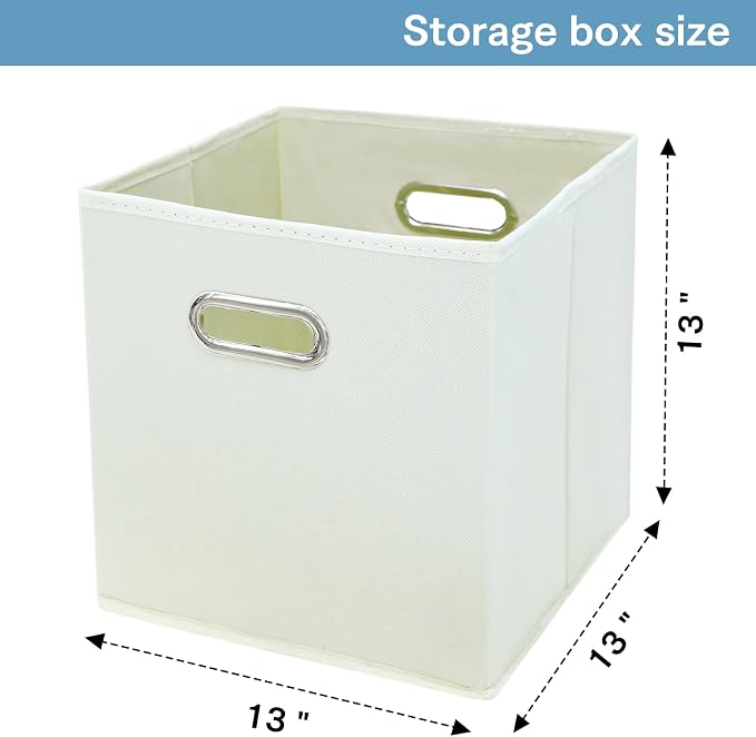 Black Fabric Cubby Storage Bins,13x13x13 Inches,Cube Organizer Bin Foldable Storage Boxes with Dual Handles Fabric Organizer Box and collapsible Storages basket,Set of 6,Creamy-White - Image 2