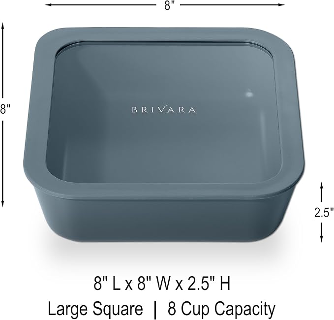 Glass Food Storage Container with Lid, 8-Cup Large Square | Microwave-Safe Airtight Lid, Oven-Safe Ceramic-Coated Glass | Zero Plastic, No PFAS/PFOA/BPA, Reusable [Dusk] - Image 2