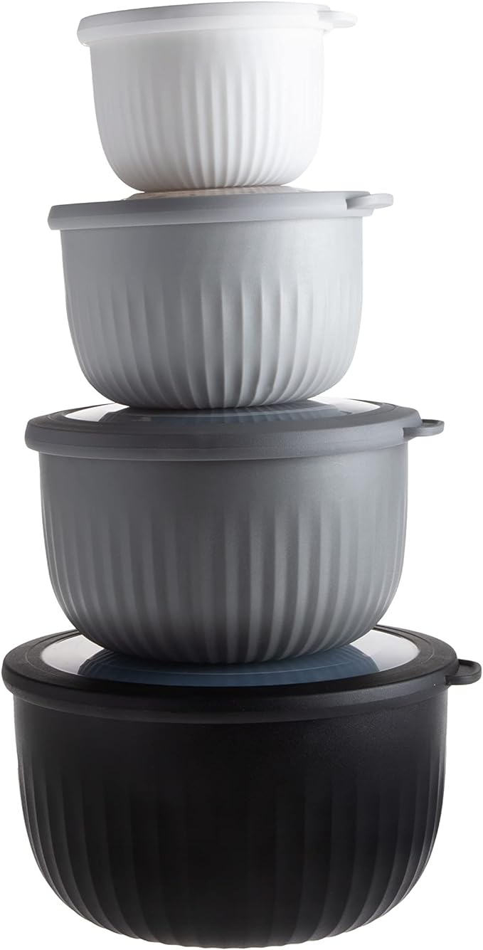 COOK WITH COLOR Prep Bowls with Lids- Wide and Deep Nesting Plastic Small Mixing Bowl Set with Lids, 8 Piece Set - Deep Bowls, Black/White by CookwithColor