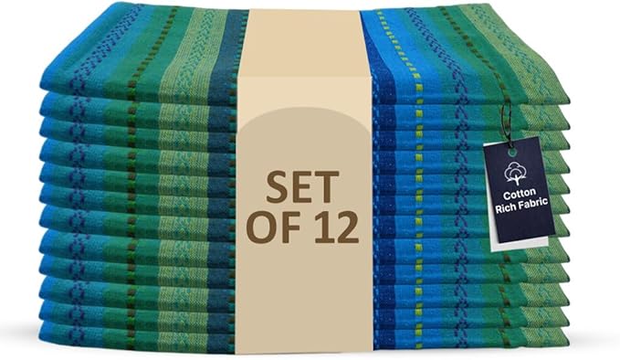 LFH Home Cotton Rich Cloth Salsa Napkin Set of 12 Washable Soft Durable Striped Table Napkins for Dining Wedding Daily Use Reusable Eco-Friendly Fabric Napkins for Elegant Settings(18x18)-Violet Multi by LFHHomePrivateLimited