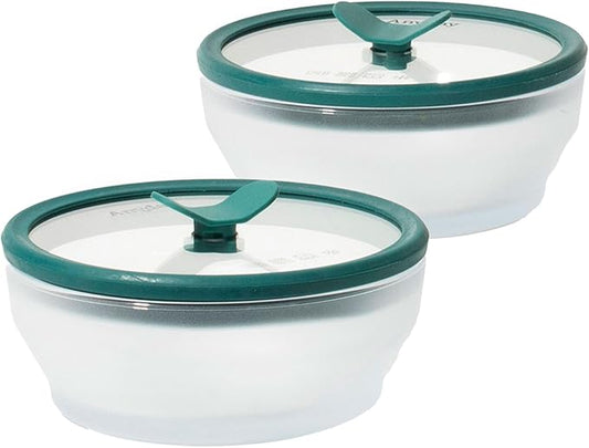 Anyday 2-Pack 2-Cup Glass Food Storage Set (Kale) | Plastic-Free Frosted Meal Prep Bowls, Stackable Airtight Container with Vented Silicone Lid for Microwave-Safe Reheating by Anyday