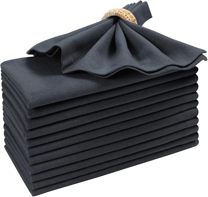 Cotton Dinner Napkins Set of 12, 18x18 Inch Cloth Napkins | Dark Grey Fabric, Reusable & Machine Washable, Soft Durable Table Napkins for Weddings,Parties & everyday Dining by BeddingCraft