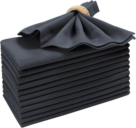 Cotton Dinner Napkins Set of 12, 18x18 Inch Cloth Napkins | Dark Grey Fabric, Reusable & Machine Washable, Soft Durable Table Napkins for Weddings,Parties & everyday Dining by BeddingCraft