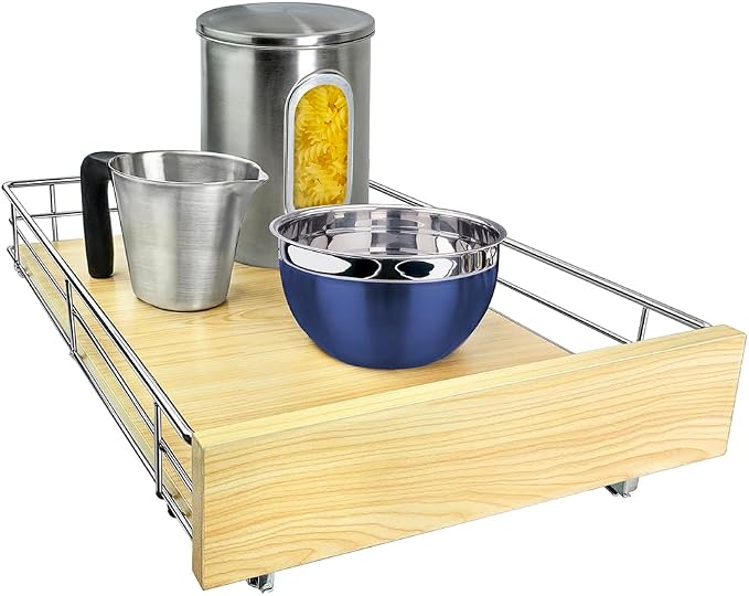 LYNK PROFESSIONAL® SELECT™ Slide Out Cabinet Organizer Pull Out Drawer, 14" x 21" Pull Out Cabinet Organizer – Pull Out Shelves for Kitchen Cabinets – Roll Out - Lifetime Ltd. Warranty, Wood Chrome by LYNKPROFESSIONAL