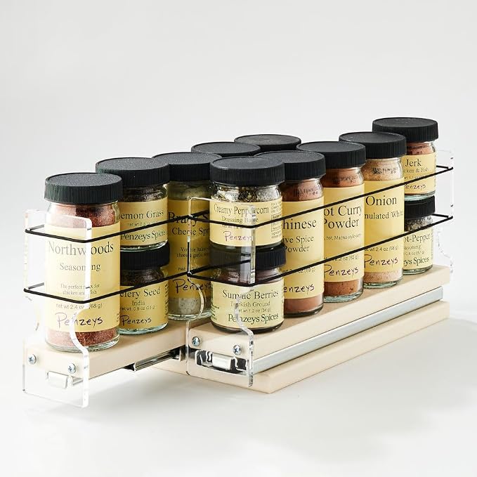 Narrow Pullout Spice Rack - Sliding Drawer for Kitchen Organization - Pantry Organizers and Storage - 2 Drawers - 10 Spice Jar Capacity (4.6" W x 5.0" H x 10.6" D, Cream) - Image 3