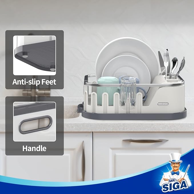 MR.SIGA Dish Drying Rack for Kitchen Counter, Compact Plastic Dish Drainer | Kitchen drying rack for dishes, cups, knives, spoons and forks, removable drainboard - Image 3