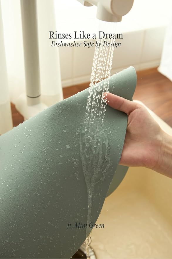 Sage Green Oval Silicone Placemats Set of 4 – Heat Resistant, Waterproof, Easy to Clean Non-Slip Modern Dining Table Mats – Premium Leather Textured Japandi Kitchen Decor - Image 5