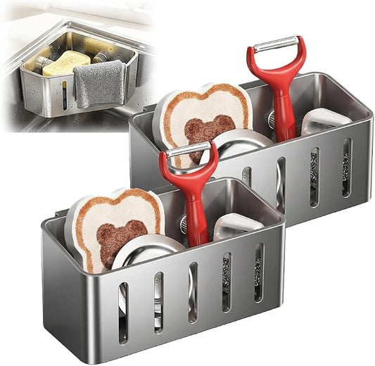 Sponge Holder for Kitchen Sink,2026 Sink Caddy Organizer with Suction Cups,Rustproof Kitchen Storage Rack for Sponge,Soap,Stopper,Brush (2, Square) by MintimlforHomeandKitchen
