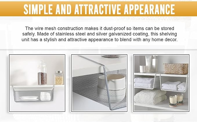 YBM Home Under Shelf Basket (6-Pack) Mesh Stainless Steel Storage Under Cabinet Hanging Basket Rack Maximize Space in Cabinets, Pantry Room, Bathroom, Laundry Room, and More, 1131 - Image 4