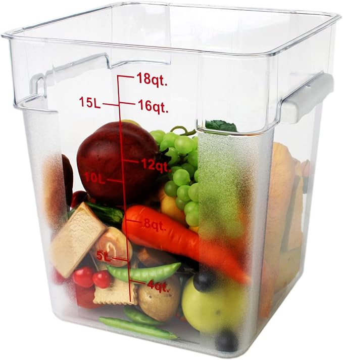 Tiger Chef 18 Quart Commercial Grade Clear Food Storage Square Polycarbonate Containers With Blue Lids - Image 2