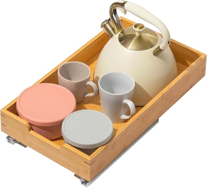 HOLDN’ STORAGE Bamboo Wooden Pull Out Cabinet Organizer 11"W x 21"D | Bamboo Tray and Heavy Gauge Metal Rails, W/Lifetime Limited Warranty, Fits 12.25"W x 21"D Cabinets by HOLDN%E2%80%99STORAGE