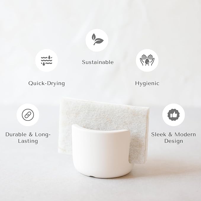 Diatomite Stoneware Sponge Holder & Sink Caddy, Drying Stone Kitchen Sink Organizer for Counter, Water-Absorbing Diatomaceous Earth Sponge Tray for Kitchen & Bathroom Countertop - Image 6