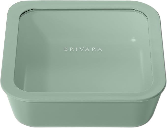 Glass Food Storage Container with Lid, 8-Cup Large Square | Microwave-Safe Airtight Lid, Oven-Safe Ceramic-Coated Glass | Zero Plastic, No PFAS/PFOA/BPA, Reusable [Willow] by BrivaraHome