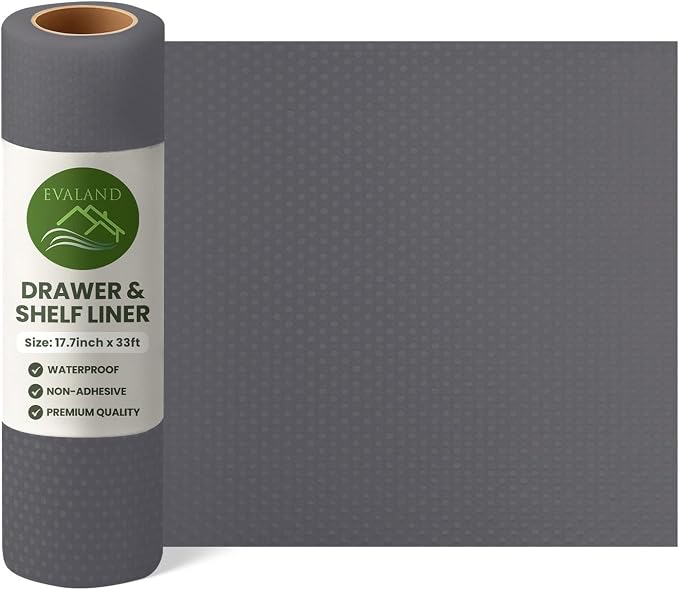 EVALAND Shelf Liner Cabinet Liner Non-Adhesive Drawer Liner 17.7 in x 33 FT | Non-Slip, Washable, Waterproof, Fridge Liners, Contact Paper, Shelf Liners for Cabinets, Kitchen, Refrigerator, Gray - Image 9