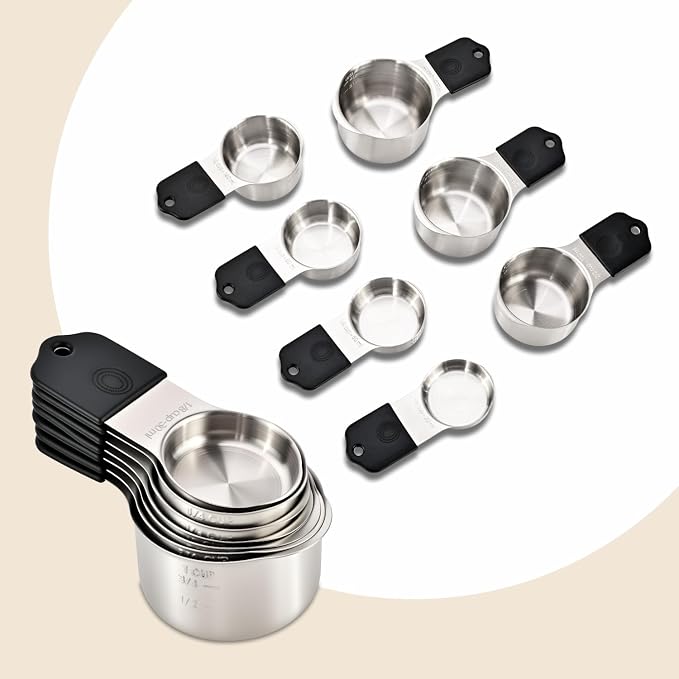 EDELIN Magnetic Measuring Cups and Spoons Set, Stainless Steel 7 cup and 7 spoon with 1 Leveler, 18/8 304 stainless steel (Black 15 sets) - Image 2