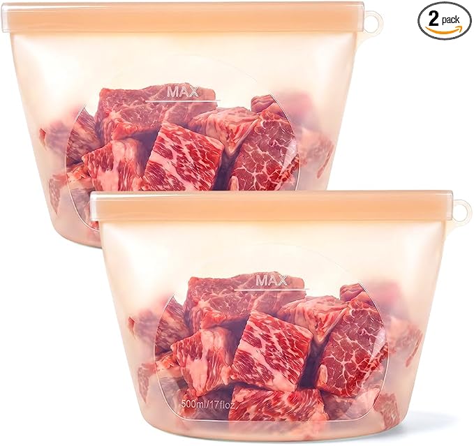 Reusable Silicone Food Storage Bags, Leakproof Sous Vide Bags, Premium Lunch Containers, Reusable Freezer Bags, Dishwasher Oven Microwave Freezer Safe, Premium Lunch Containers Safe 2 Pack by AerodyBloom