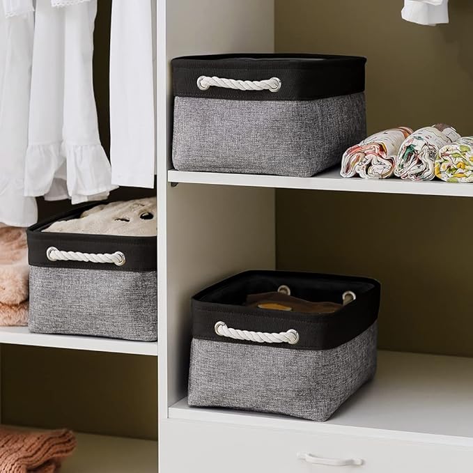 Storage Basket for Organizing - 1 Pack 14x10x6.7 inch Collapsible Storage Bins for Shelves, Dog Toy Bin for Closet Organizer laundry Gift Cloth Nursery (Grey & Black) - Image 2