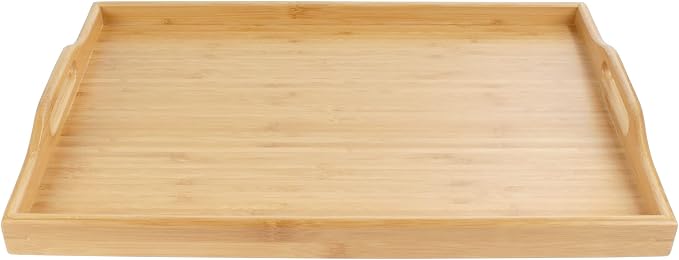 BambooMN Organic Bamboo Serving Tray with Handles, Breakfast Tray, Serving, Eating, Kitchen, Vanity, 17" x 12.5" x 2" - 1 Tray - Image 2