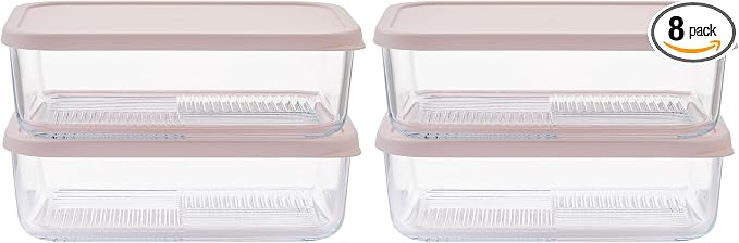 Glass Food Storage Containers with Lids — 8 Piece — 57.5 oz Glass with BPA-Free Leakproof Stackable Lids — Microwave, Oven & Dishwasher Safe — Ideal for Meal Prep & More - Berry Blush by DuraLiving