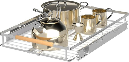 Expandable Pull Out Drawer Cabinet Organizers, Heavy Duty Slide Out Storage Shelf for Home Kitchen Pantry Cupboard Pots Pans, Adjustable Width from 12.1"~18.4", Stainless Steel 1 Pack by SOFRON