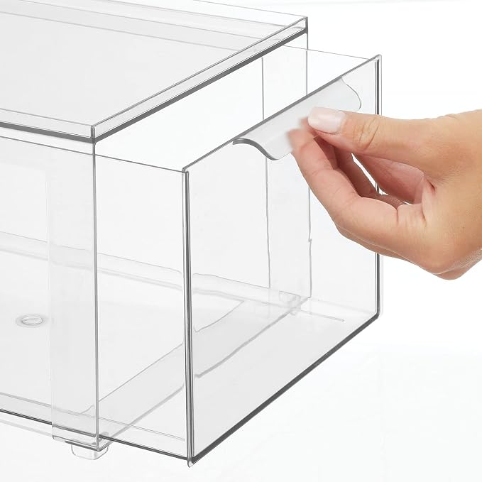 mDesign Plastic Stackable Bathroom Storage with Pull Out Bin Organizer Drawer for Cabinet, Vanity, Shelf, Cupboard, Cabinet, or Closet Organization - Lumiere Collection - 2 Pack - Clear - Image 8