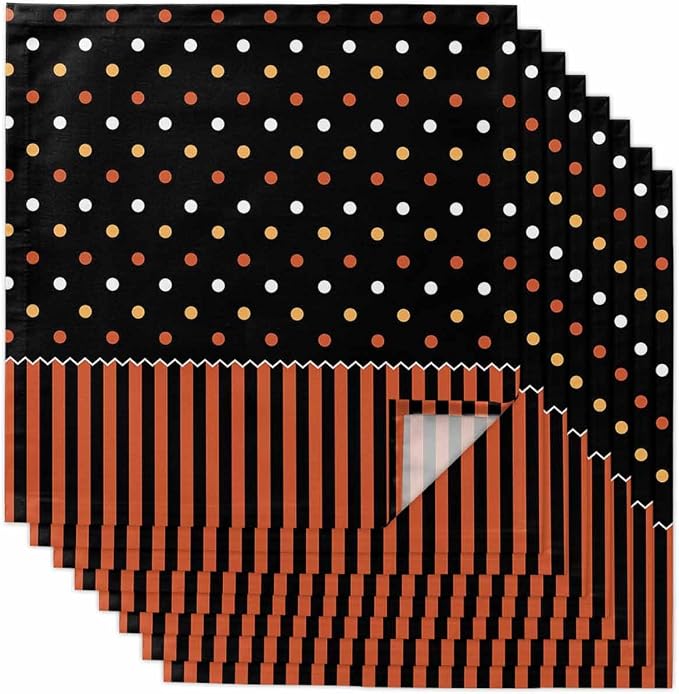 Halloween Cloth Napkins 20x20in Orange Black Striped Washable Soft Dinner Napkins Polka Dot Table Napkin Cloth for Hotel, Holiday, Dinner, Parties Table Decorations Set of 8 by Unknown