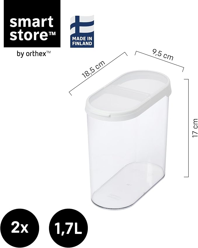 SmartStore Cereal Storage Containers, Set of 2 x 1.7 L | Stackable, Clear, Flip Lid | BPA-Free Kitchen Storage Containers | Pantry Food Storage Containers | Cereal Dispenser, Granola, Pasta, Rice - Image 2