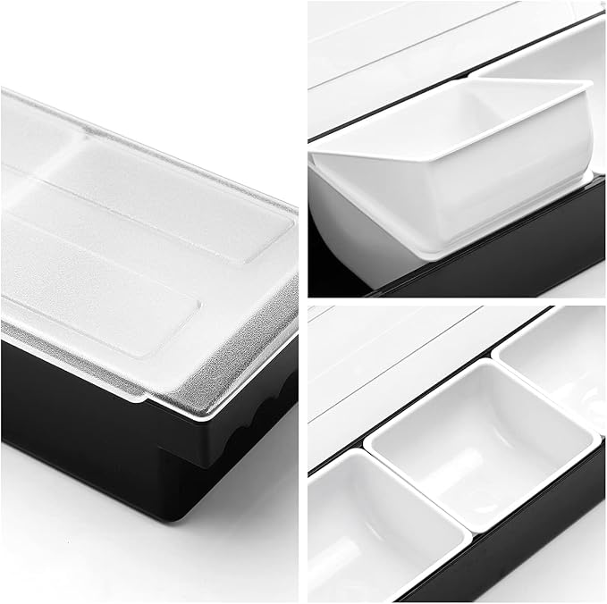 Ice Chilled Serving Tray Condiment Pots 3 Compartment Condiment Server Caddy (3 Compartments) - Image 3