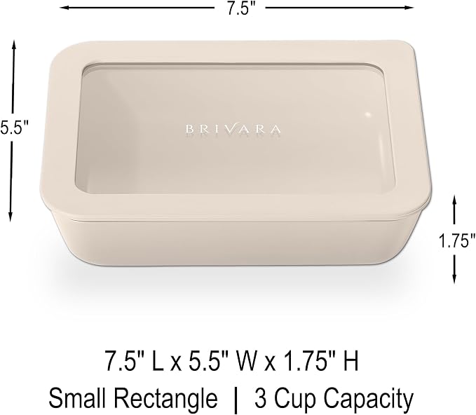 Glass Food Storage Container with Lid, 3-Cup Small Rectangle | Microwave-Safe Airtight Lid, Oven-Safe Ceramic-Coated Glass | Zero Plastic, No PFAS/PFOA/BPA, Reusable [Crema] - Image 2