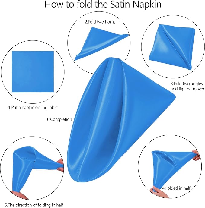 MDS® Pack of 100 Satin Napkins 12 x 12 Inch, Soft Silky Reusable Cloth Dinner Table Napkins for Wedding Décor, Reception, Birthday, Parties, Banquets, Catering, Restaurants & Hotel - Blue - Image 3