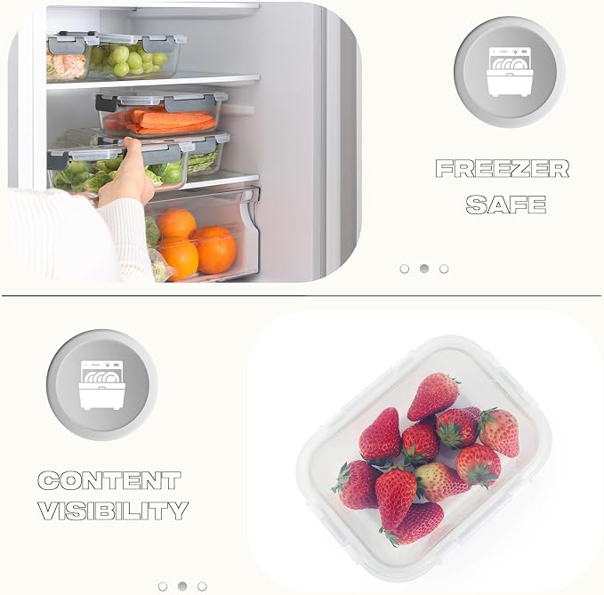Cuiselect 5 Pack 36 Oz Glass Meal Prep Containers with Lids, Reusable Glass Food Storage Containers with Lids, Leak Proof, Microwave, Oven, Freezer and Dishwasher Safe (White) - Image 2