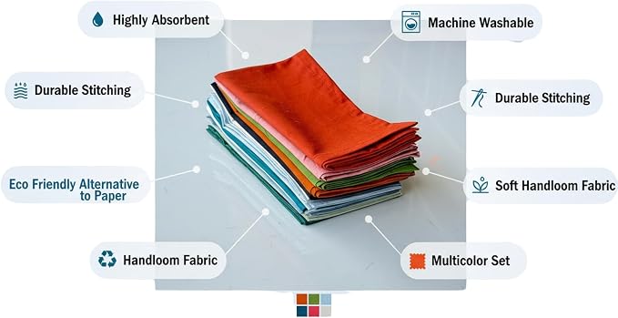 Multicolor Cloth Napkins Set of 12, 100% Pure Cotton Reusable Dinner Napkins, Soft Washable Absorbent Handloom Fabric Napkins for Lunch, Party, Home Kitchen (17" x 17" (Set of 12)) - Image 8