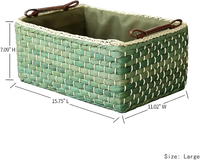 Basket Woven Maize Storage Bins for Drawers, Kingwillow(Green,Large) - Image 2