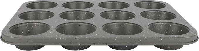 David Burke 12-Cup Muffin Pan, Carbon Steel, PFTE & PFOA Free, Oven Safe, Diamond Textured Surface – Gray Speckle - Image 2