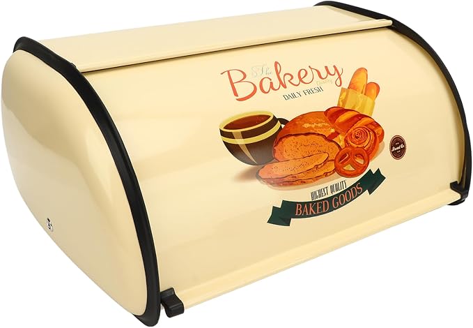 Topyond Vintage Bread Box, Metal for Kitchen Countertop | Rustic Bread Holder with Roll Top Lid, Farmhouse Bread Storage Bin, Stainless Steel Breadbox for Homemade Bread by Topyond