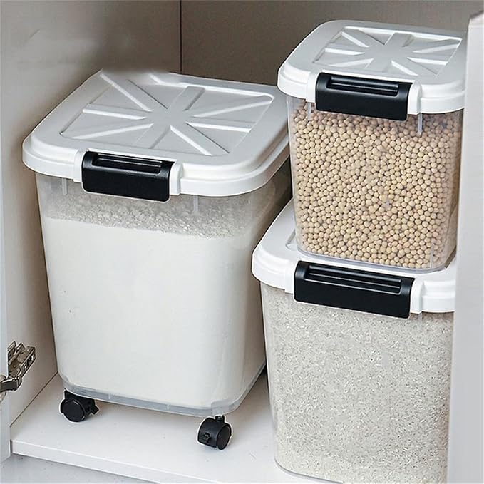 30 LB Rice Storage Container with Measuring Cup, BPA free, For Rice | Grain | Pet Food | Flour, 2 coun, Clear & Black - Image 8