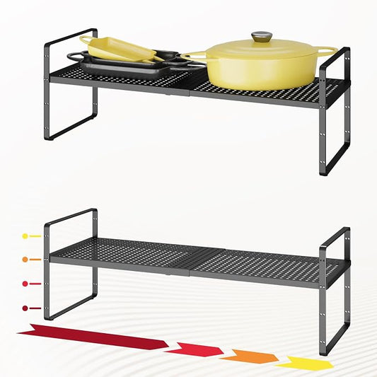 16.5~27.1" Expandable Shelf with Hole，2Pack 10.2" Wide Stackable Cabinet Shelves，Black by Unknown