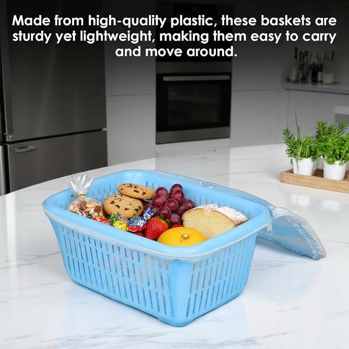 Go Hooked Multipurpose Plastic Storage/Gift Basket With Net Cover | Stylish Basket With Zip Net Cover Pack Of 1 (Blue). - Image 8