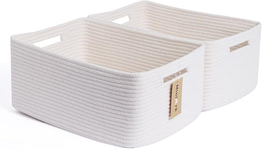 MiniArk Large Storage Baskets for Shelves, 17 x 13 x 7.5” Closet Organizers Bins for Clothes Blanket Towels, Baby Nursery, Toy Baskets Box, Woven Rope Baskets, 2 Packs Off White by MiniArkStorageBasketsHome