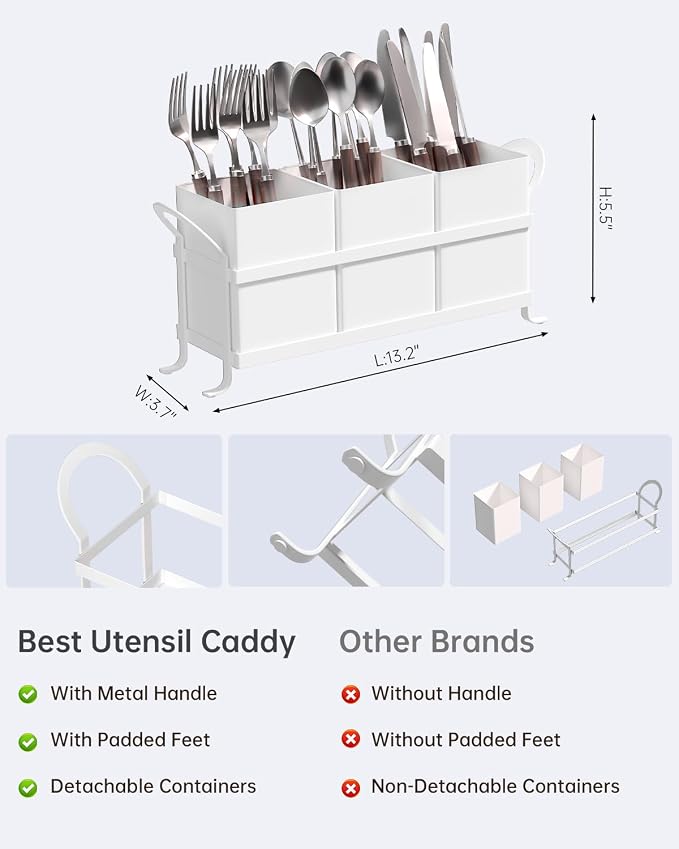 White Kitchen Utensil Holder - Chic Silverware Holder for Party, Compact and Versatile Utensil Caddy, Ideal for Countertop and Party Use - Image 2