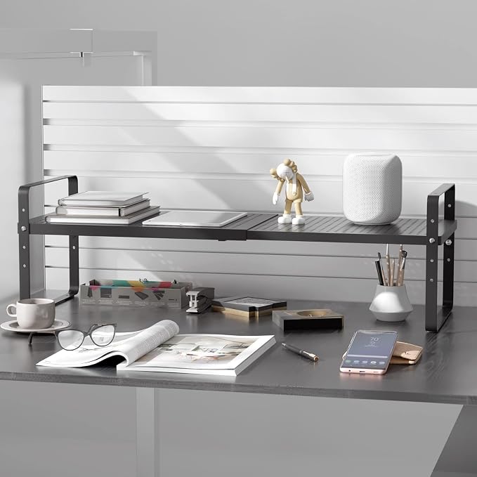 3 Pack Expandable Cabinet Countertop Shelves, 16.5"-27" L, Black | Stackable Shelves Organizers For Kitchen Cabinet Countertop Storage, Adjustable Counter Cupboard Pantry Organizer Shelf Rack - Image 4