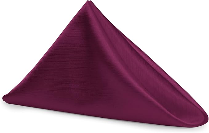 17 x 17-Inch Shantung Satin Cloth Napkins, Plum Set of 120 | Bulk Case of 10 Dozen, Square, 100% Polyester Fabric, Reversible, Faux Dupioni Silk Reverse Side, Machine Washable, Purple by UltimateTextile