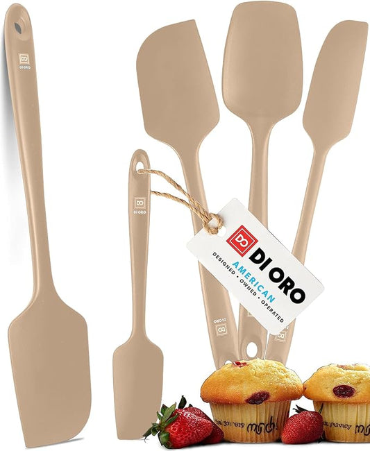 DI ORO Silicone Spatula Set - Rubber Kitchen Spatulas for Baking, Cooking, & Mixing - 600°F Heat-Resistant & BPA Free Silicone Scraper Spatulas for Nonstick Cookware - Dishwasher Safe (5pc, Clay) by DIORO