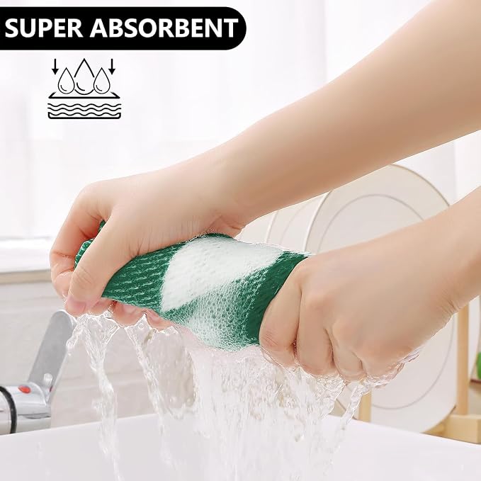 Homaxy Kitchen Towels and Dishcloths Set, Set of 8, White & Dark Green | Bulk Cotton Waffle Weave Check Plaid Kitchen Towels, Super Soft and Absorbent Dish Cloths, 12 x 12 and 13 x 28 Inches - Image 6
