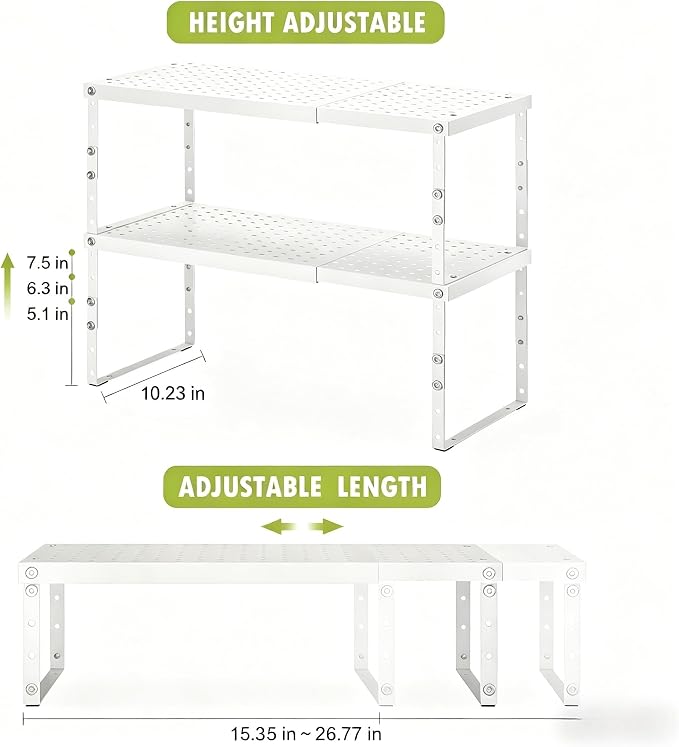 RUILALIFE Expandable Cabinet Organizer Shelf With Adjustable Height, Stackable Kitchen Countertop Organizer Rack, Adjustable Shelf Riser For Kitchen Counter, Pantry, Cupboard, Desk, Tabletop - Image 4