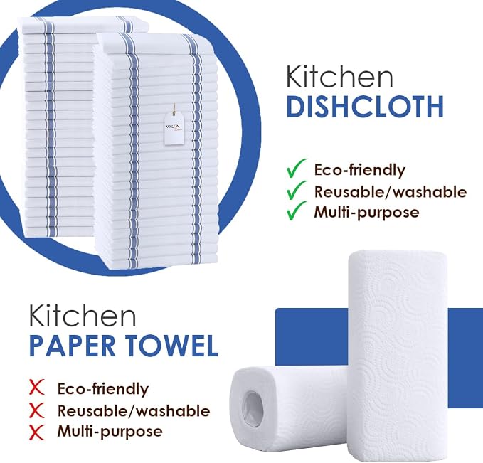 Dish Towels 150 Pack Blue Stripe 100% Cotton Kitchen Towel 15x25 Inch Tea Towels, Dish Cloths for Washing Dishes, Kitchen Rags for Drying Dishes - Image 4