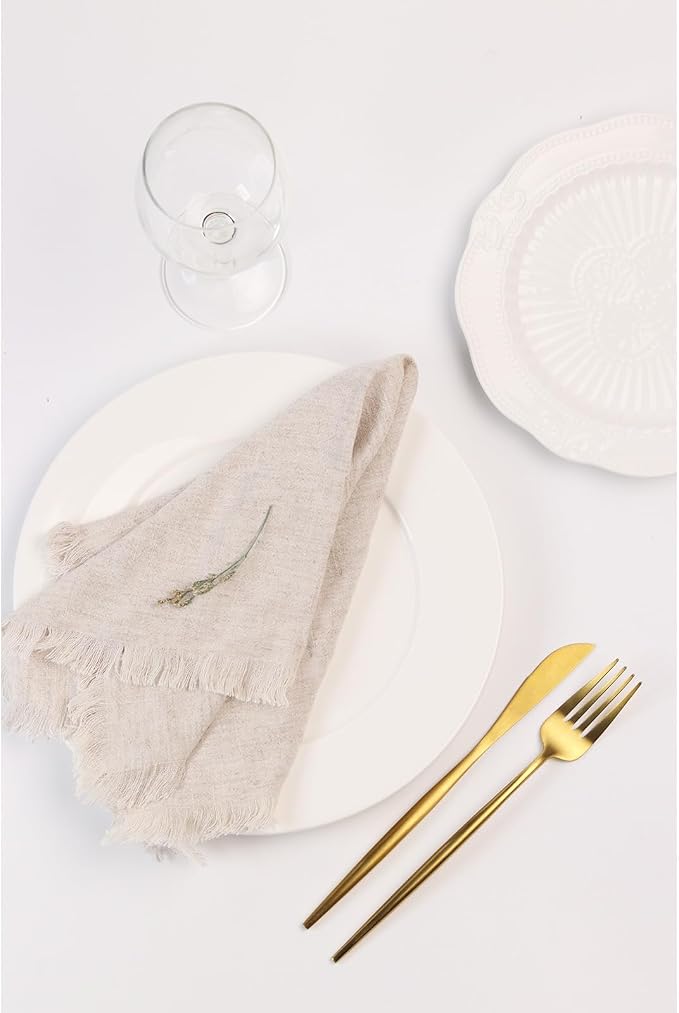 Handmade Cloth Napkins with Fringe,18 x 18 Inches Cotton Linen Napkins Set of 6 Versatile Handmade Square Rustic Fringe Napkins for Dinner, Wedding and Parties, Natural Linen - Image 3