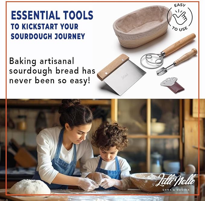 Banneton Oval 10" Sourdough Proofing Basket Set, Artisan Bread Kit, Sourdough Starter Kit, Gifts for Bakers - Image 4